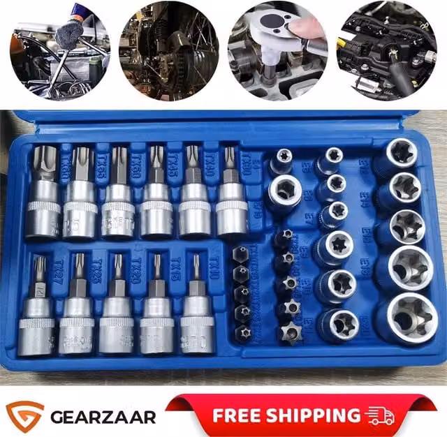 Nordara 34-Piece Torx Star Socket Bit Set with Case, Blue, Chrome Vanadium Steel – 1