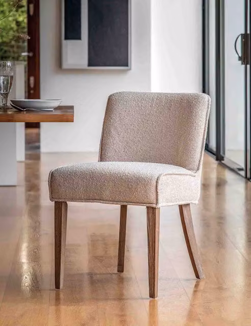 Gallery Direct Set of 2 Tarnby Modern Dining Chairs in Beige Bouclé Fabric with Oak and Rubberwood Frames