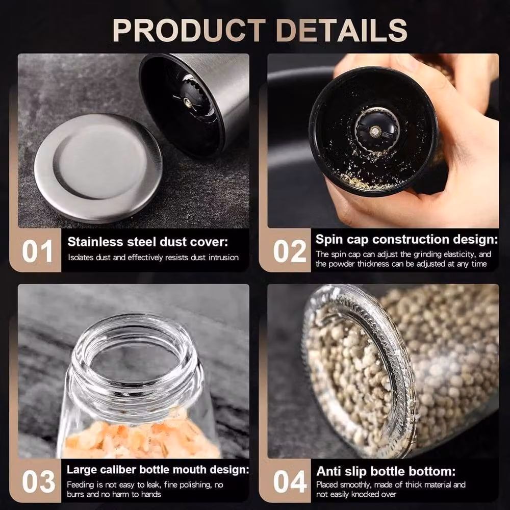 Kelvenix Adjustable Pepper and Salt Grinder Set in Silver with Ceramic Mechanisms – 4