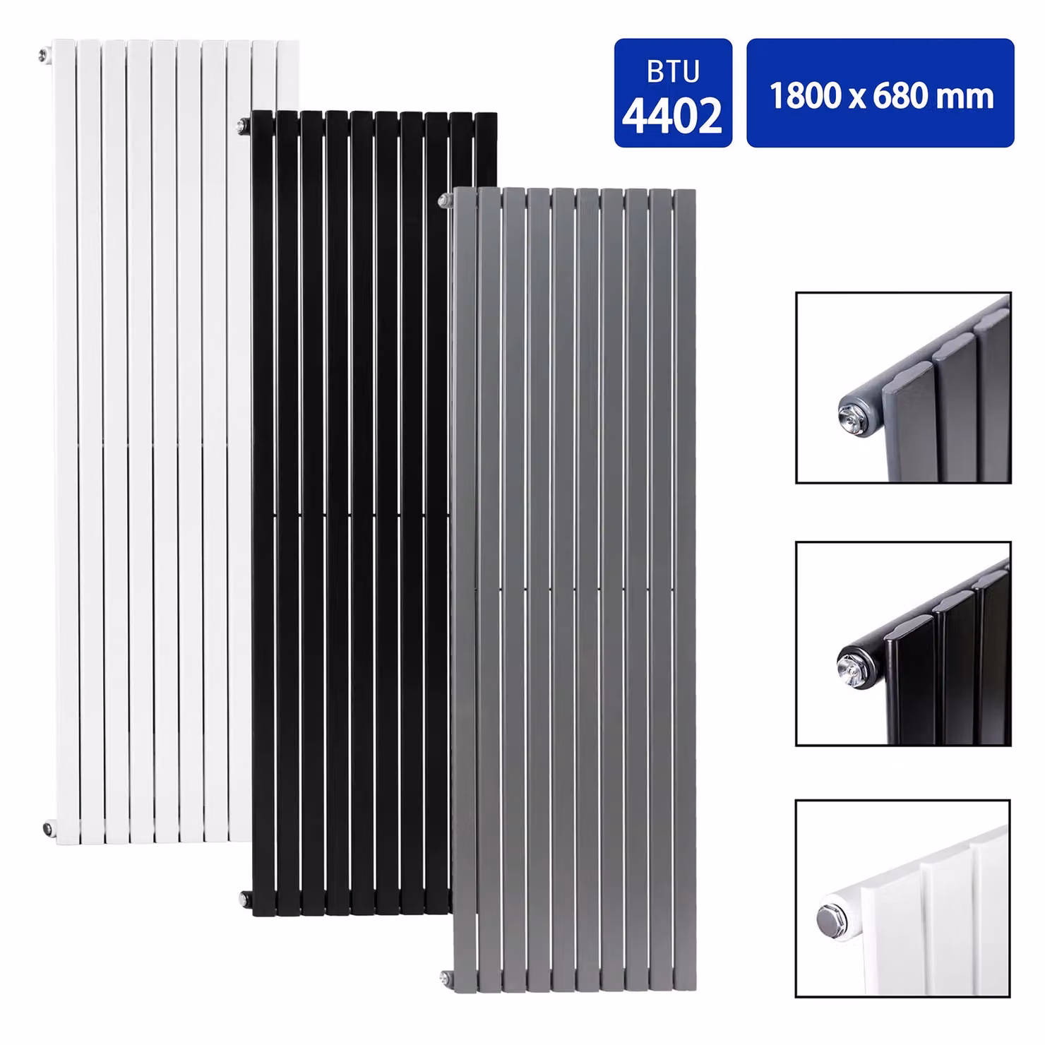 MCC Direct Designer Flat Panel Single Radiator, Black, W: 180 cm, H: 68 cm, D: 6.8 cm – 3