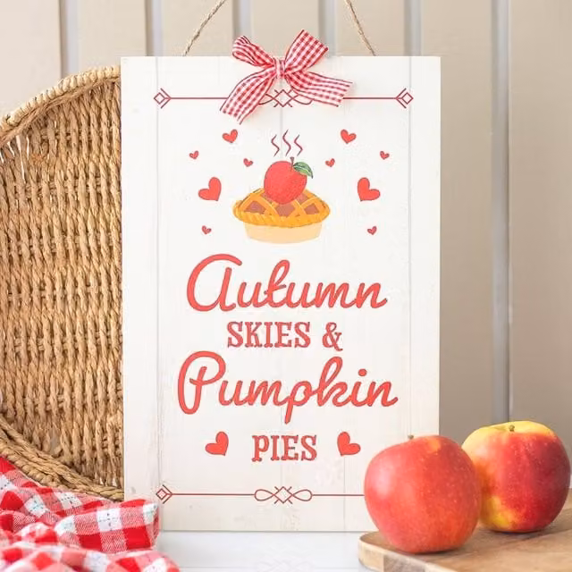 Uniqueful Autumn Skies and Pumpkin Pies Multicolour Wooden Hanging Sign – 1