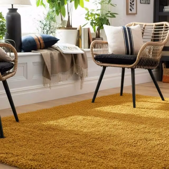 Kukoon Yellow Shaggy Rug, Soft Plush Pile Rectangular Carpet, W: 80 cm, L: 150 cm