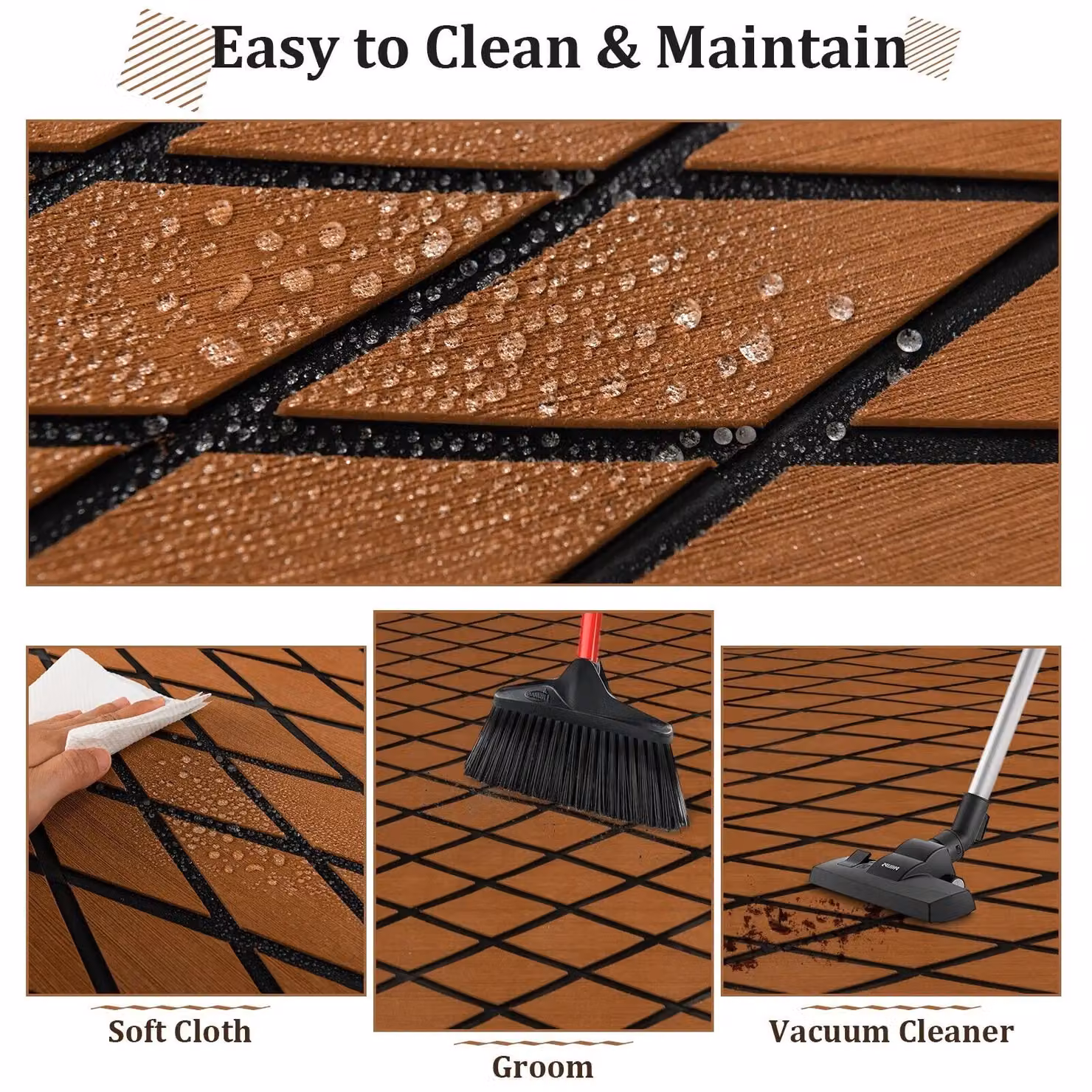 Costway Non-Slip Self-Adhesive EVA Foam Boat Flooring Decking Sheet, Brown, W: 70 cm, L: 190 cm – 4