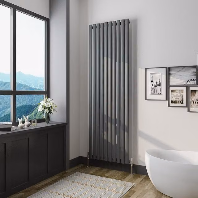 AicaBathroom Vertical Oval Column Steel Radiator in Anthracite, H 180 cm x W 59 cm x D 59 cm