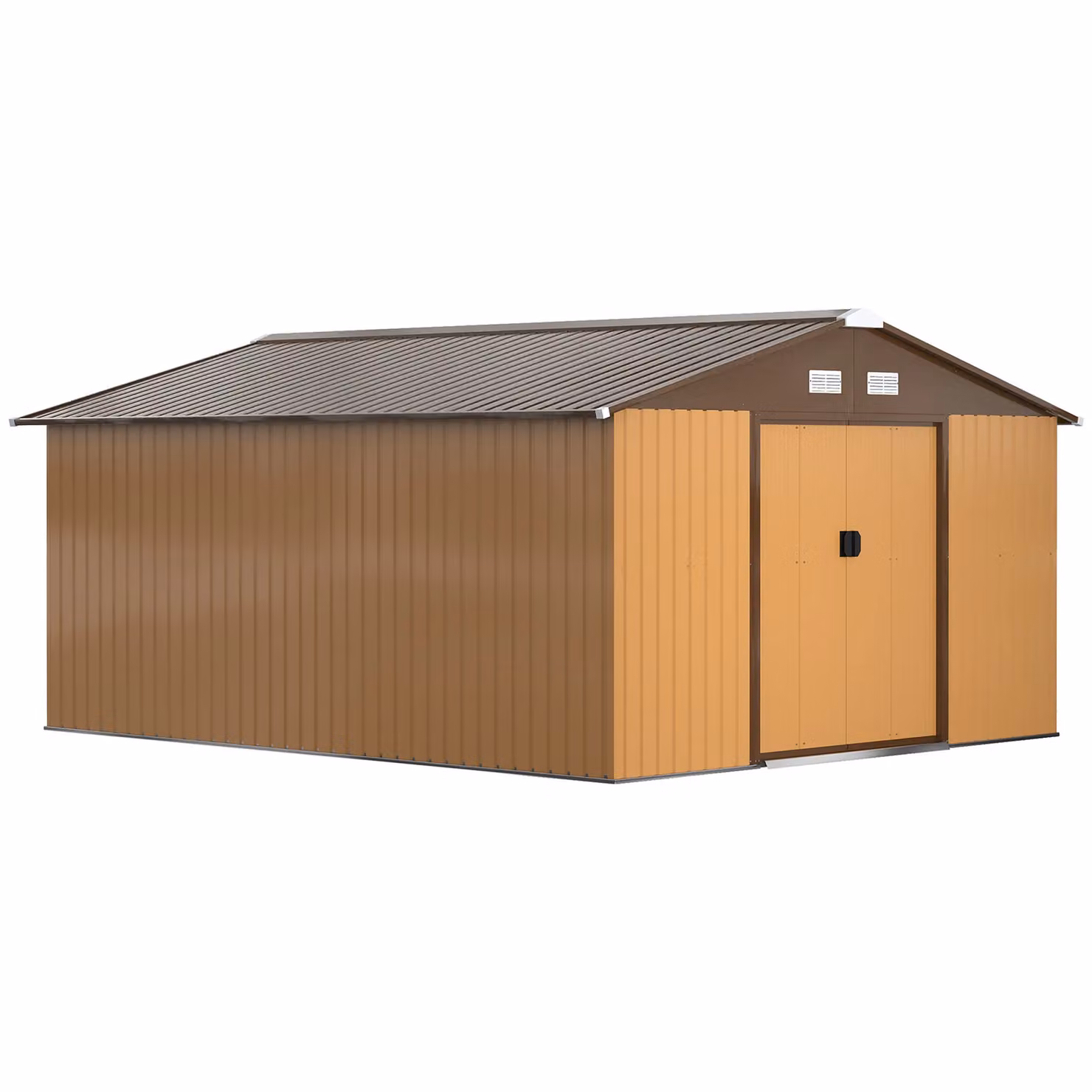 Outsunny Galvanised Metal Outdoor Garden Storage Shed with Pent Roof and Sliding Doors in Brown, W/D/H: 340 x 200 x 200 cm – 2