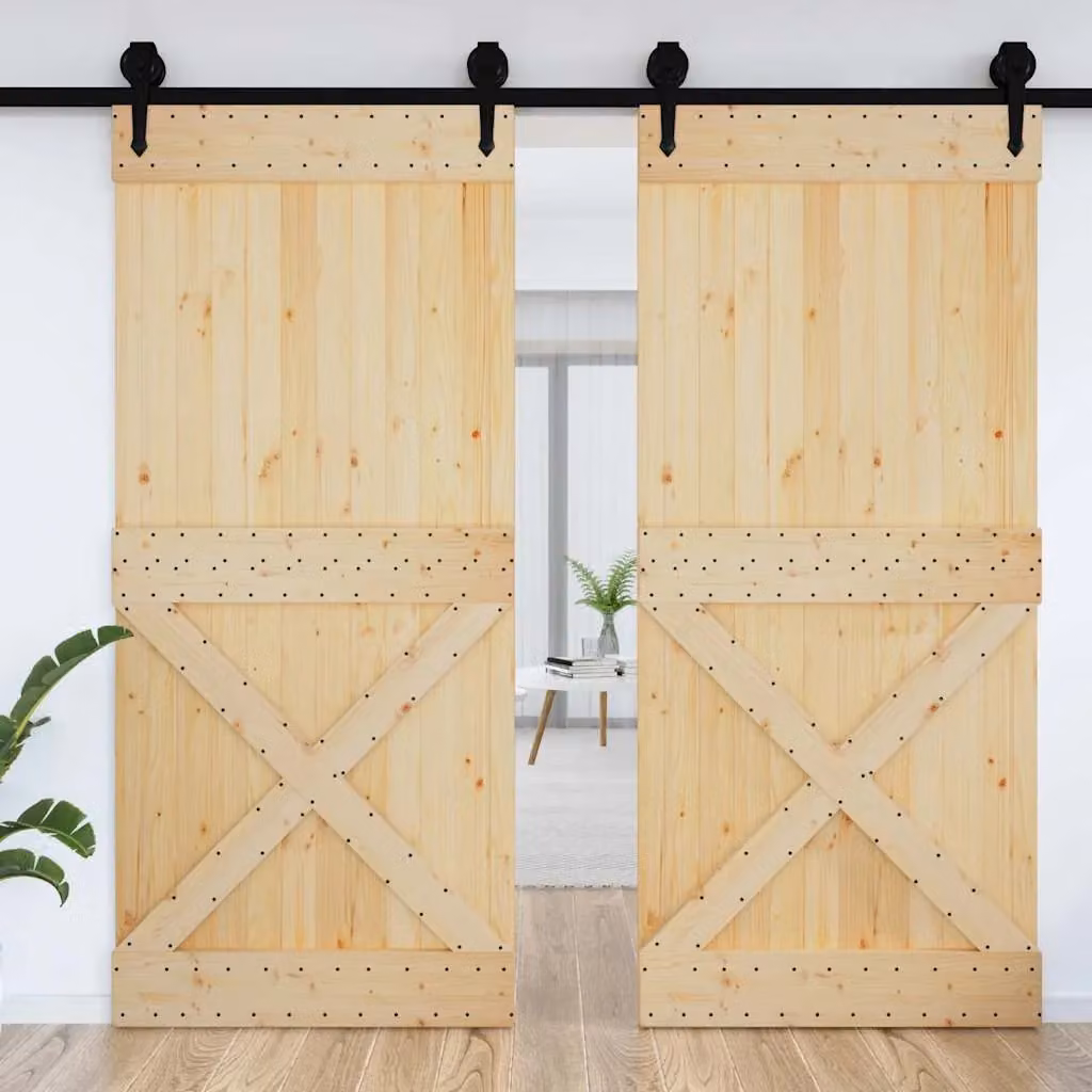 Berkfield Home Narvik Rustic Sliding Door in Brown Solid Pine Wood, W: 100 cm, H: 210 cm – 1