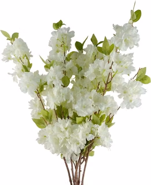 Pegdev Pack of 6 White and Pink Artificial Textile Blossom Stems, 100 cm for Wedding and Tabletop Floral Arrangements