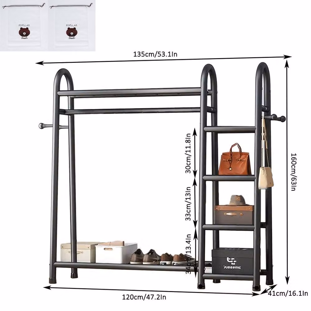 Havendro Heavy Duty Double Clothes Rail Rack Garment Hanging Stand in Matt Black, W/D/H: 120 x 41 x 160 cm – 2