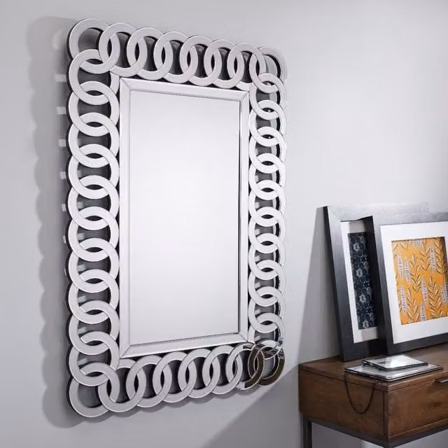 FurnitureboxUK Modern Geometric Rectangular Silver Wall Mirror, W/D/H: 68.5 x 68.5 x 1 cm