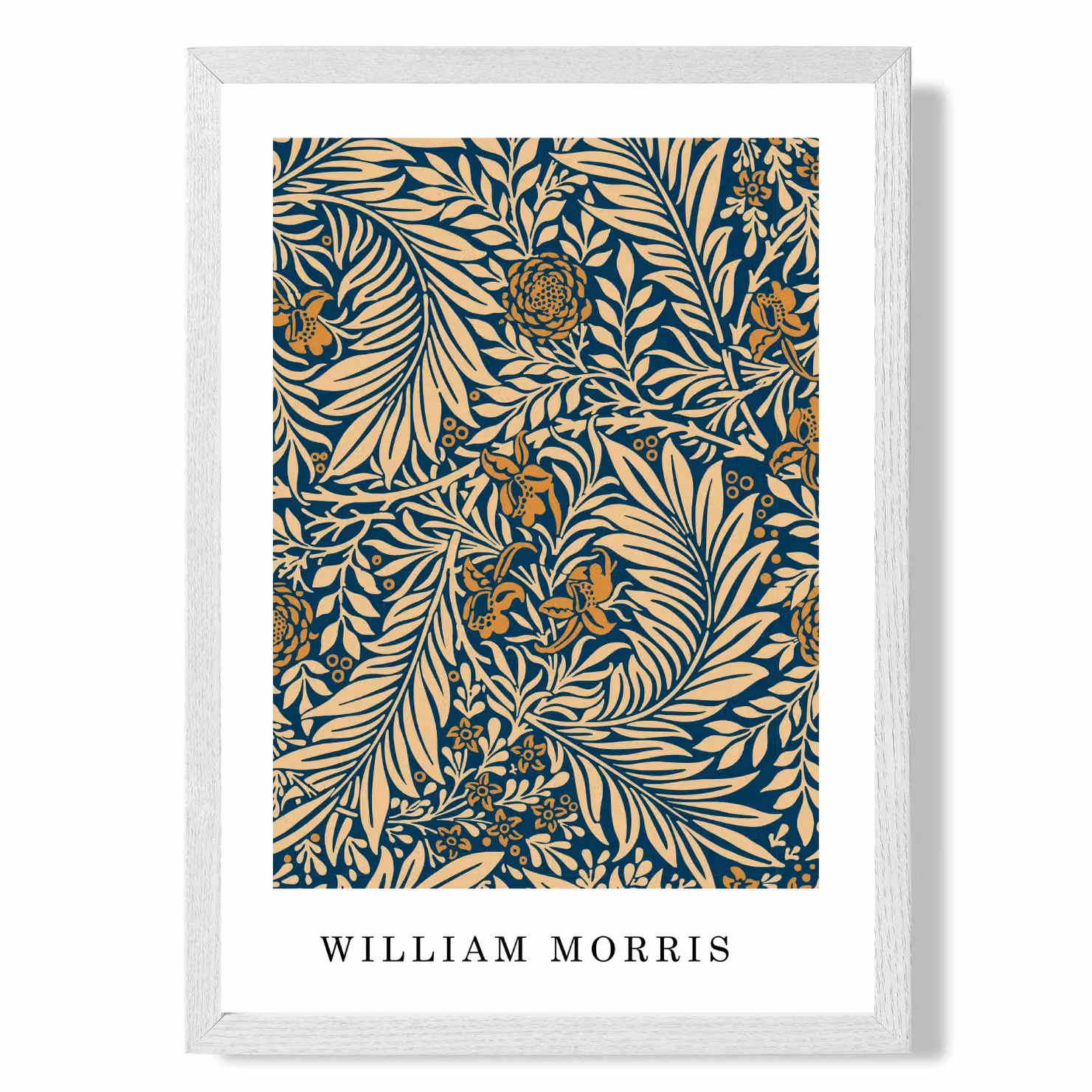 ARTZE Vintage William Morris Larkspur Floral Art Print in Navy and Beige with White Frame – 2