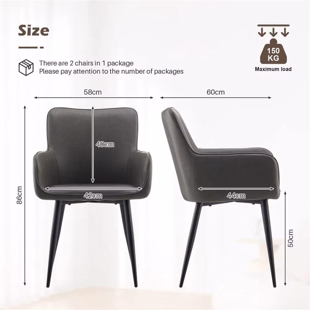 SPETLEK Set of 2 Grey PU Leather Dining Chairs with Metal Legs – 3