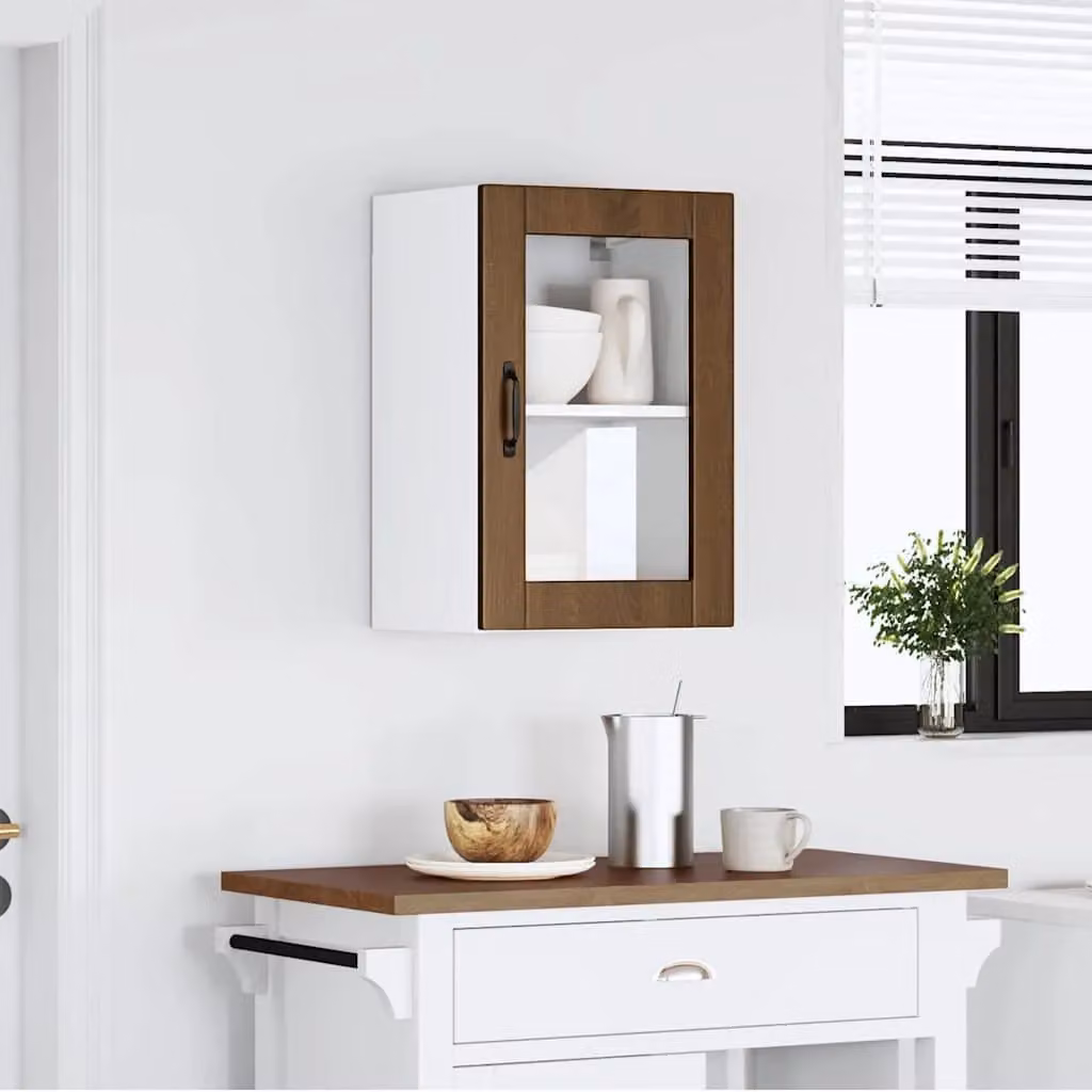 Berkfield Home Porto Brown Oak Kitchen Wall Cabinet with Glass Doors – 2