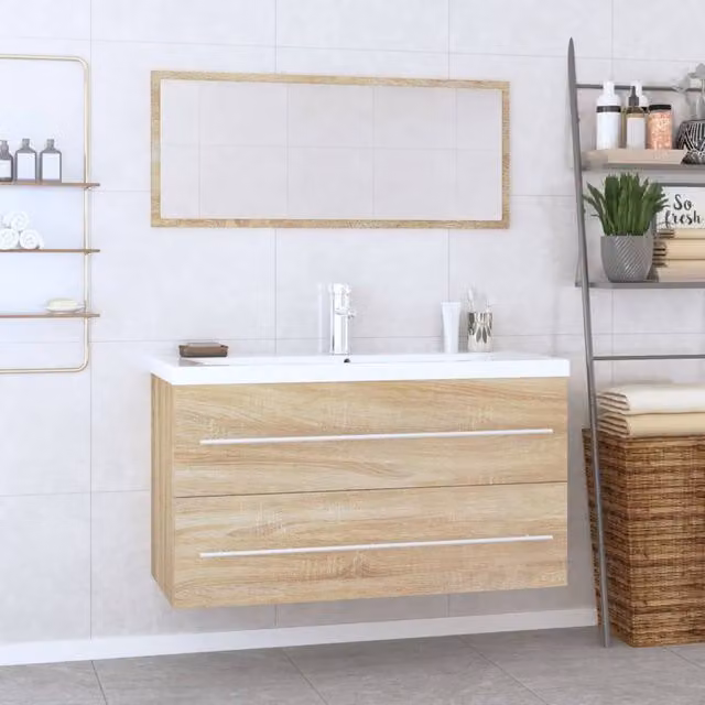 Berkfield Home 3 Piece Modern Bathroom Furniture Set in Sonoma Oak Brown