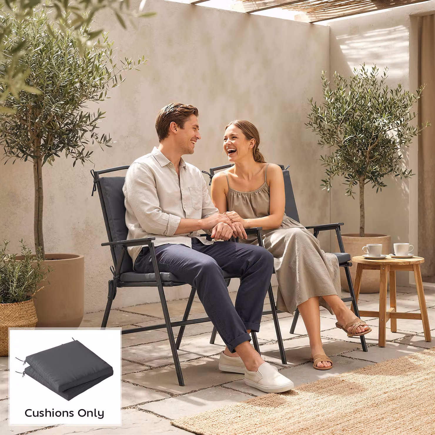 Outsunny Set of 2 Waterproof Outdoor Seat Cushions with Ties, Dark Grey Rectangular Foam Garden Seat Pads with Removable Washable Covers – 9