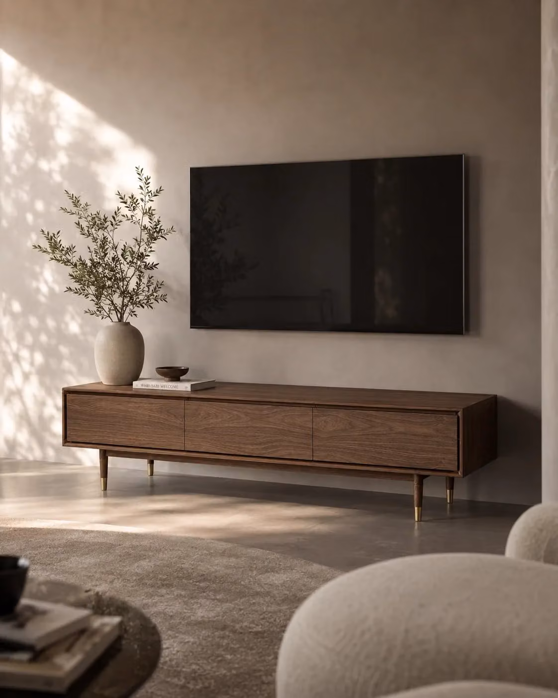 Tommy Franks Antler Mid-Century Walnut Wood TV Unit in Brown, W: 180.0 cm, D: 45.0 cm, H: 45.0 cm