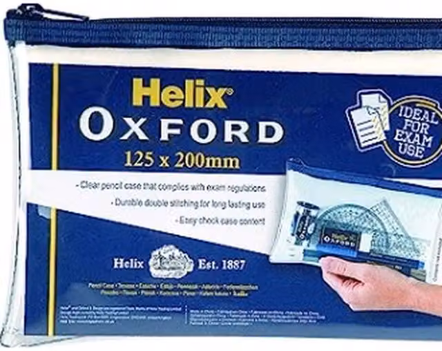 Helix Oxford Transparent Blue Plastic Zip Pencil Case W: 20.32 cm, H: 20.32 cm, D: 20.32 cm