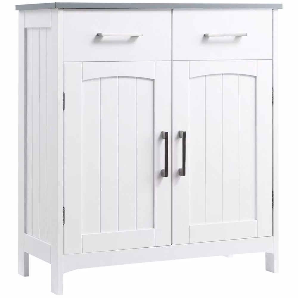 Wyld Haus Tova White Bathroom Storage Cabinet with 2 Drawers and Double Doors, H 76 cm x W 68 cm x D 33 cm – 2