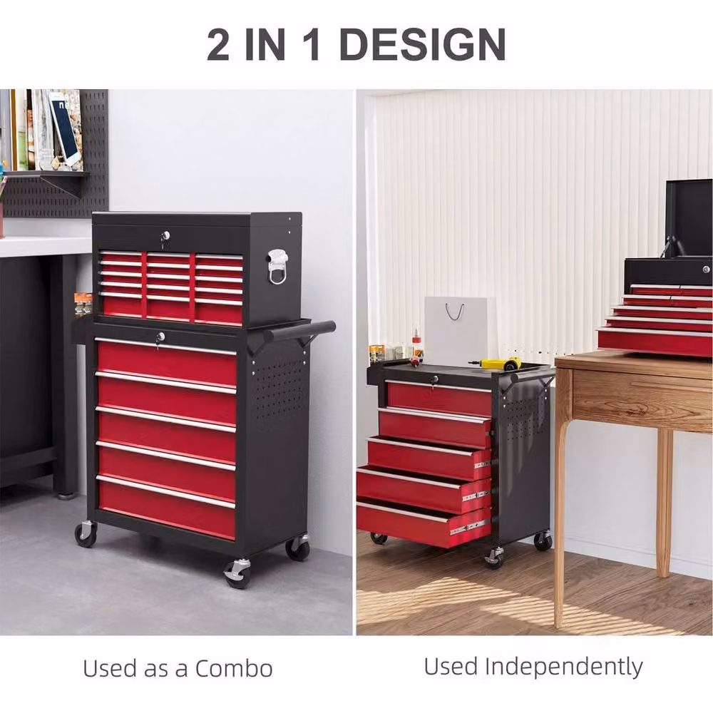 NESTLUNE Lockable Roller Tool Chest Cabinet in Red, W: 100 cm, D: 33 cm, H: 75 cm – 4