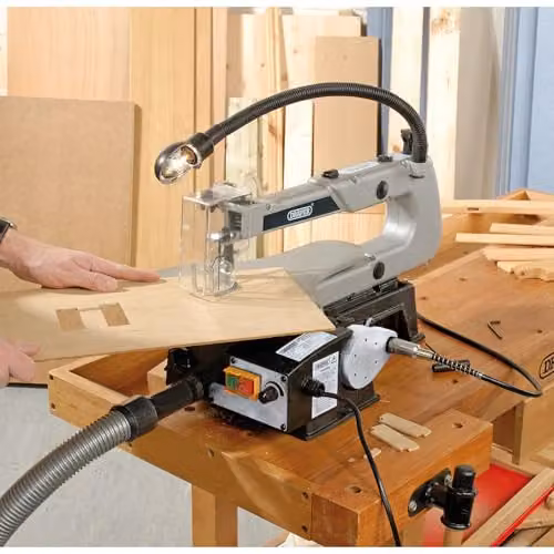 Draper 22791 Blue Variable Speed Benchtop Fretsaw with Flexible Shaft and Worklight, 405mm, 90W, 230V – 3