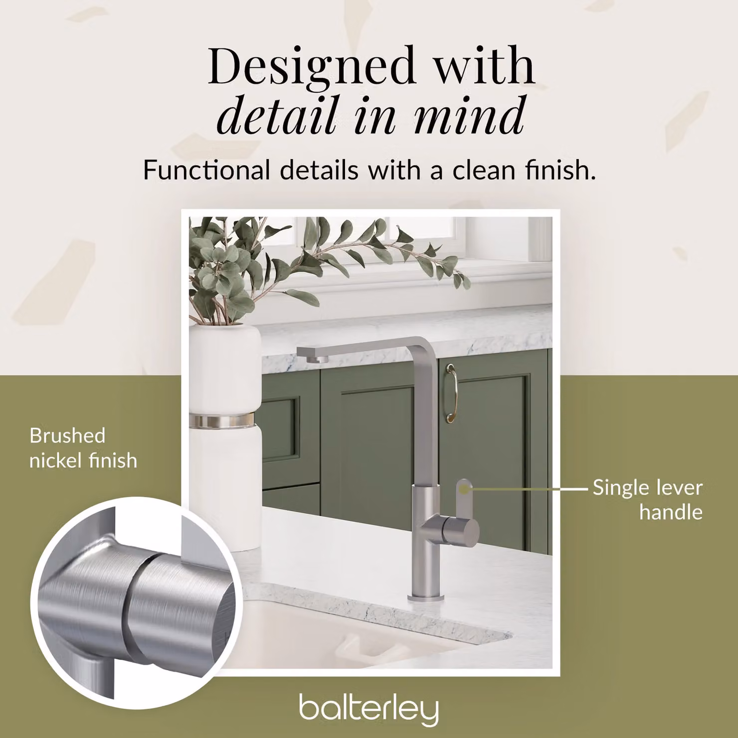 Balterley Chara Single Lever Kitchen Mixer Tap in Brushed Nickel with Swivel Spout, W/D/H: 24.6 x 30.2 x 32.0 cm – 2