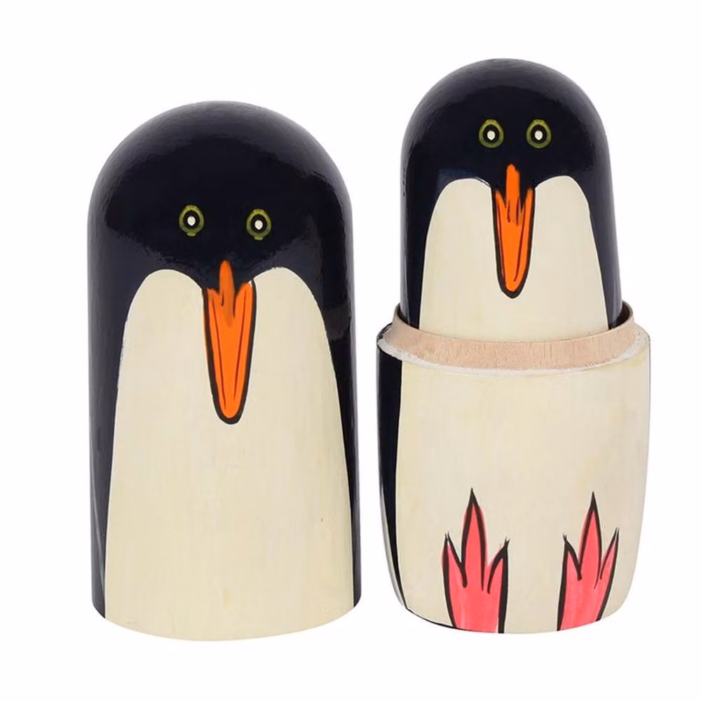 Uniqueful Penguin Russian Doll Set in Multicolour and Black Wood – 2