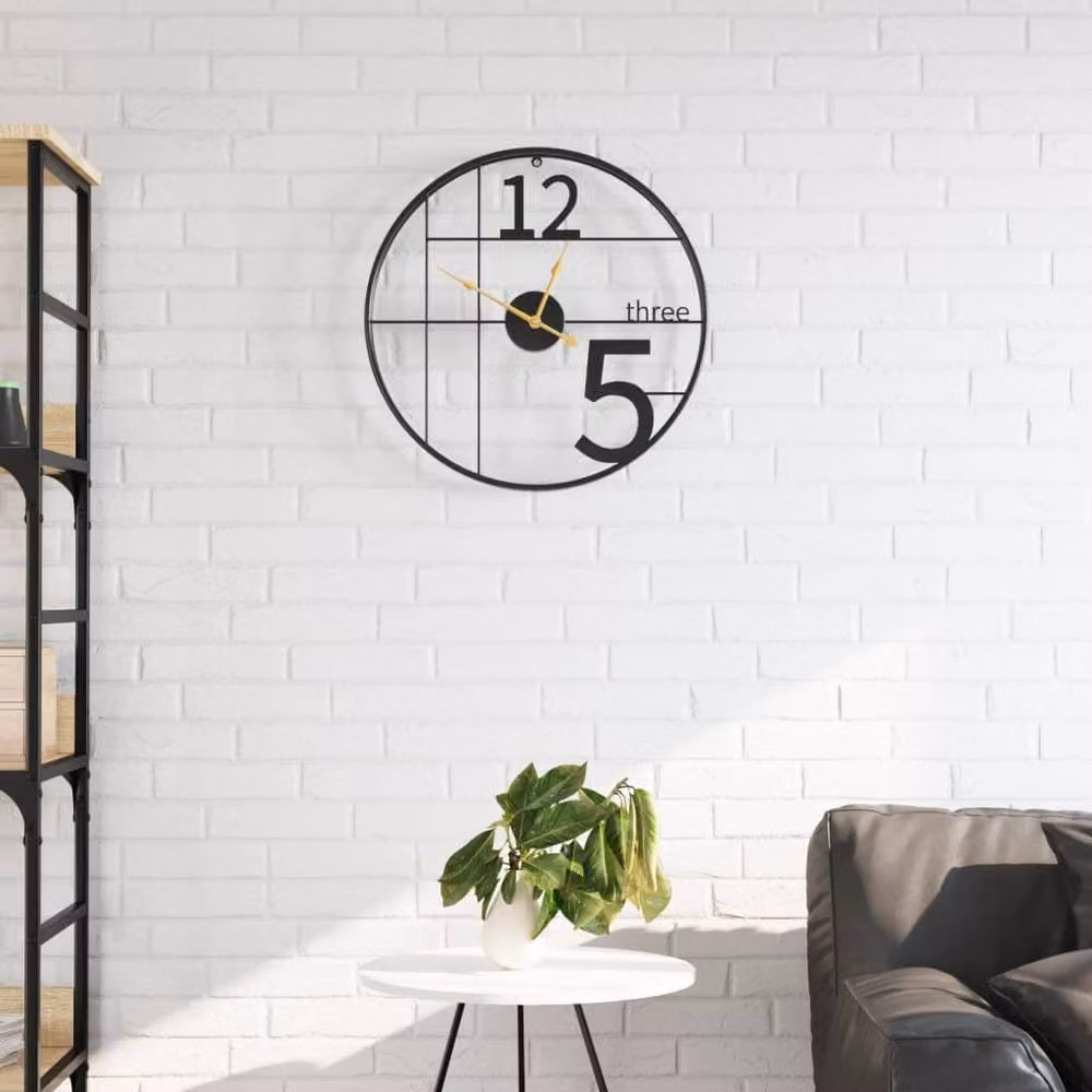 Berkfield Home Round Silent Quartz Wall Clock in Black Metal, Diameter: 50 cm – 2