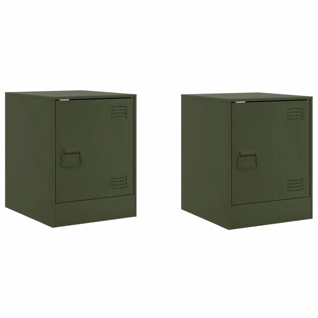 Berkfield Home Set of 2 Metal Bedside Cabinets in Olive Green, W/D/H: 34.5 x 39 x 44 cm – 2