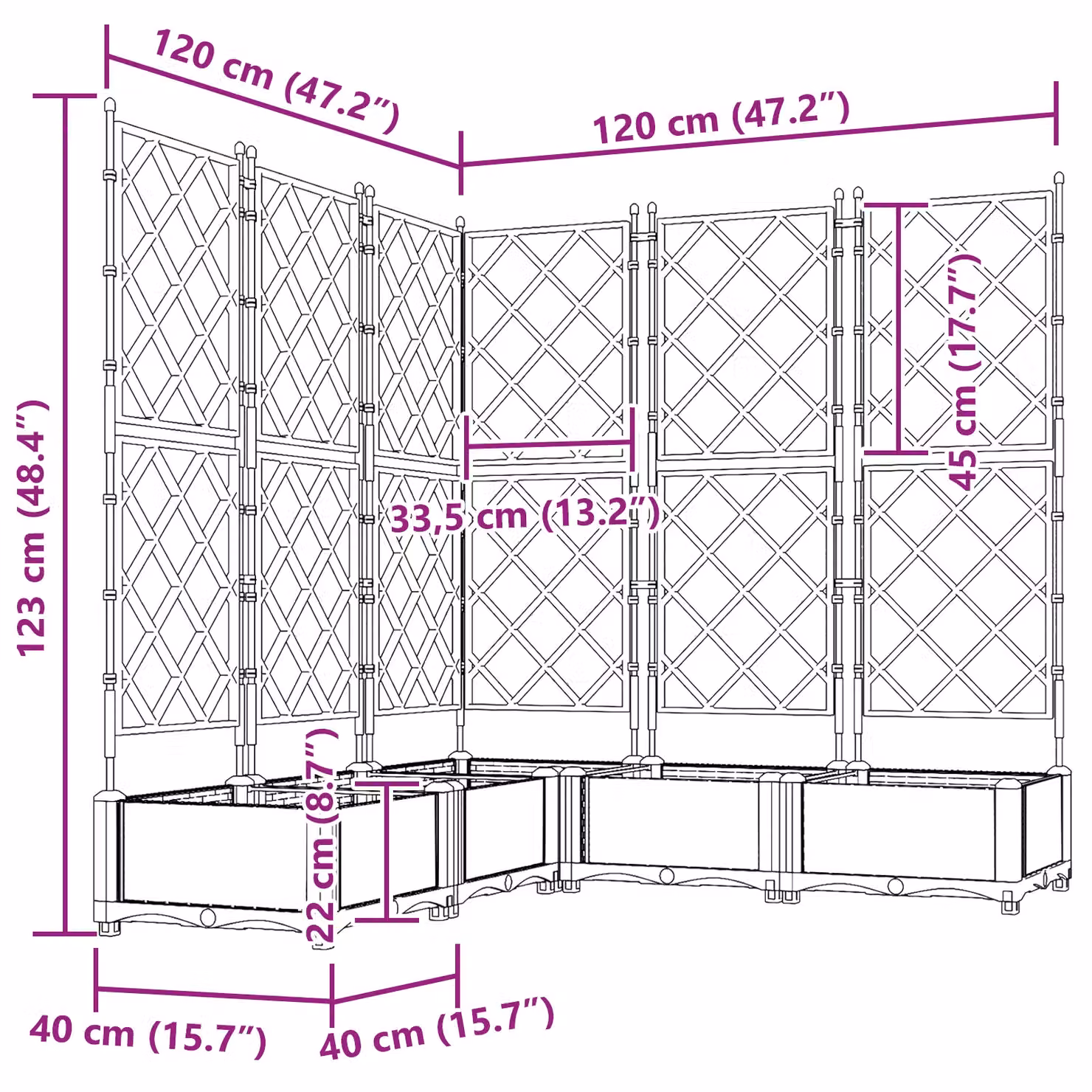 Berkfield Home Garden Planter with Trellis, 5 Piece Set, Brown, W/D/H: 120 x 120 x 125.5 cm – 7