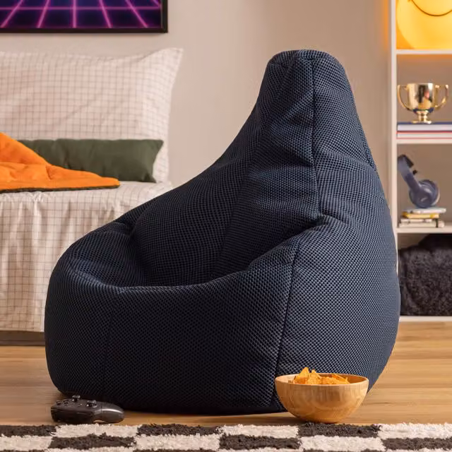Icon Gaming Performance Mesh Recliner Bean Bag Chair in Navy Blue
