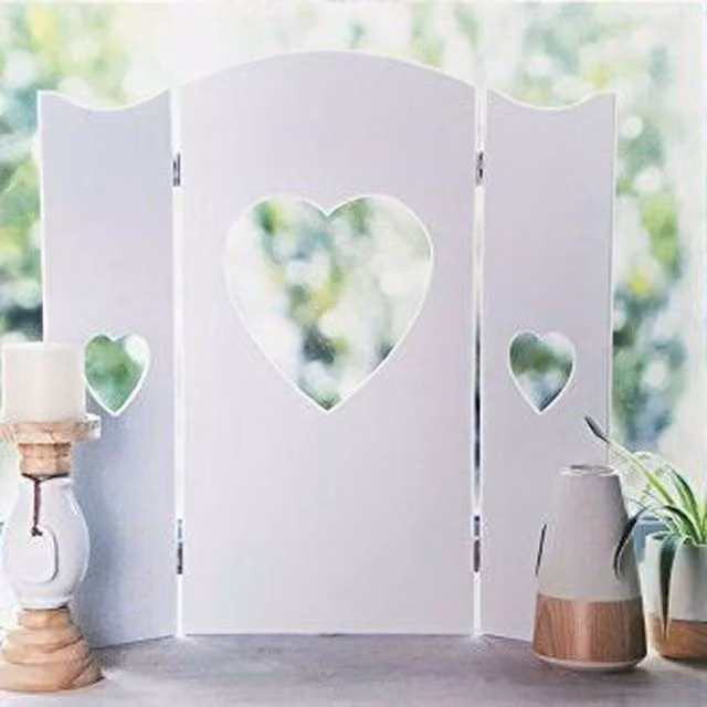 Little Cosy Home Shabby Chic White and Turquoise Wooden Tabletop Folding Screen with Heart Detail