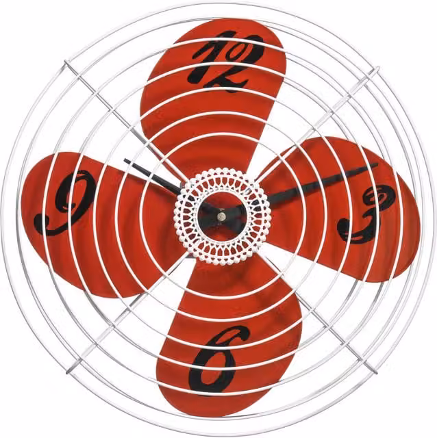 Misam Red Retro Fan Design Round Metal Wall Clock, Diameter: 38 cm