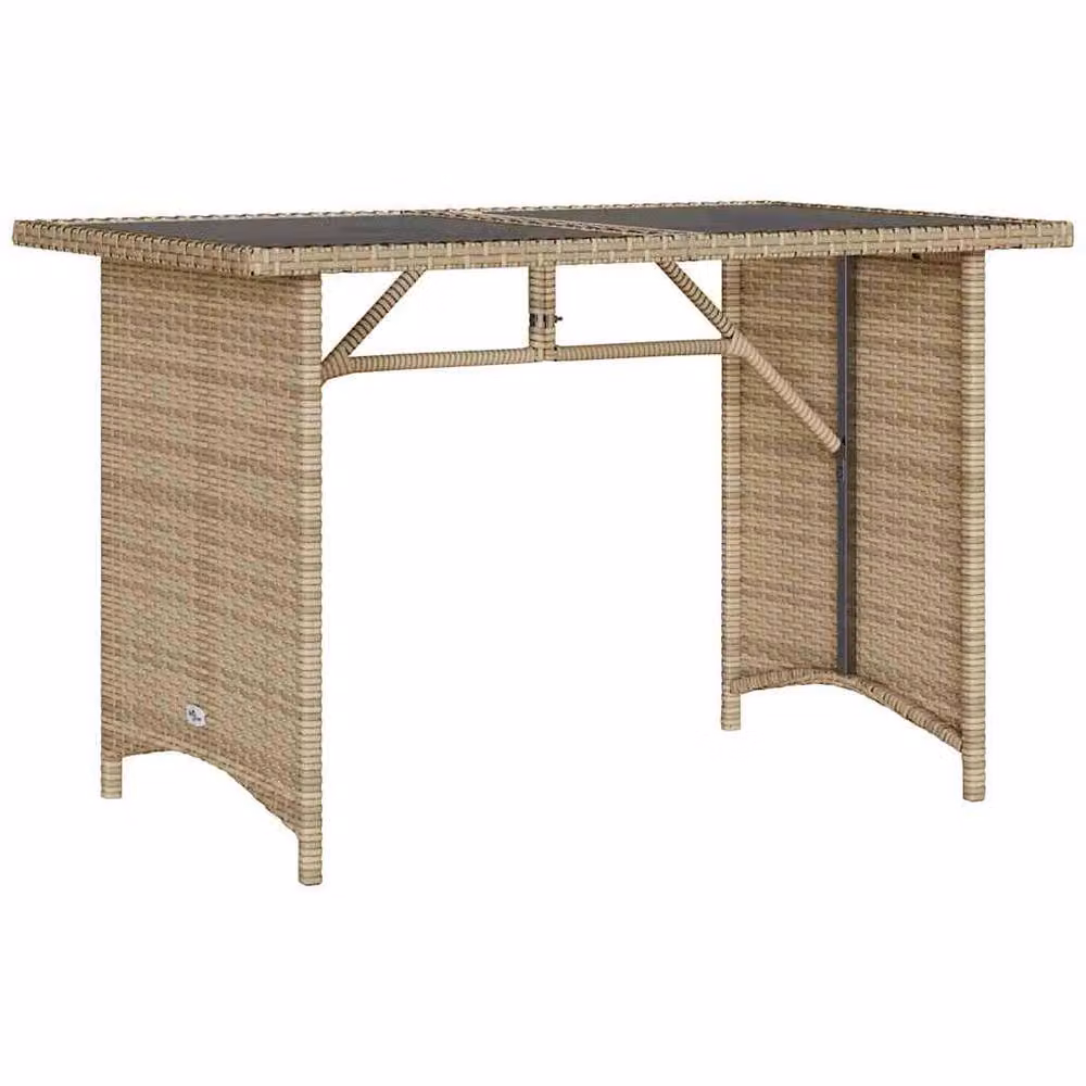 Berkfield Home Beige Poly Rattan Garden Table with Glass Top W/D/H: 110 x 68 x 70 cm – 2