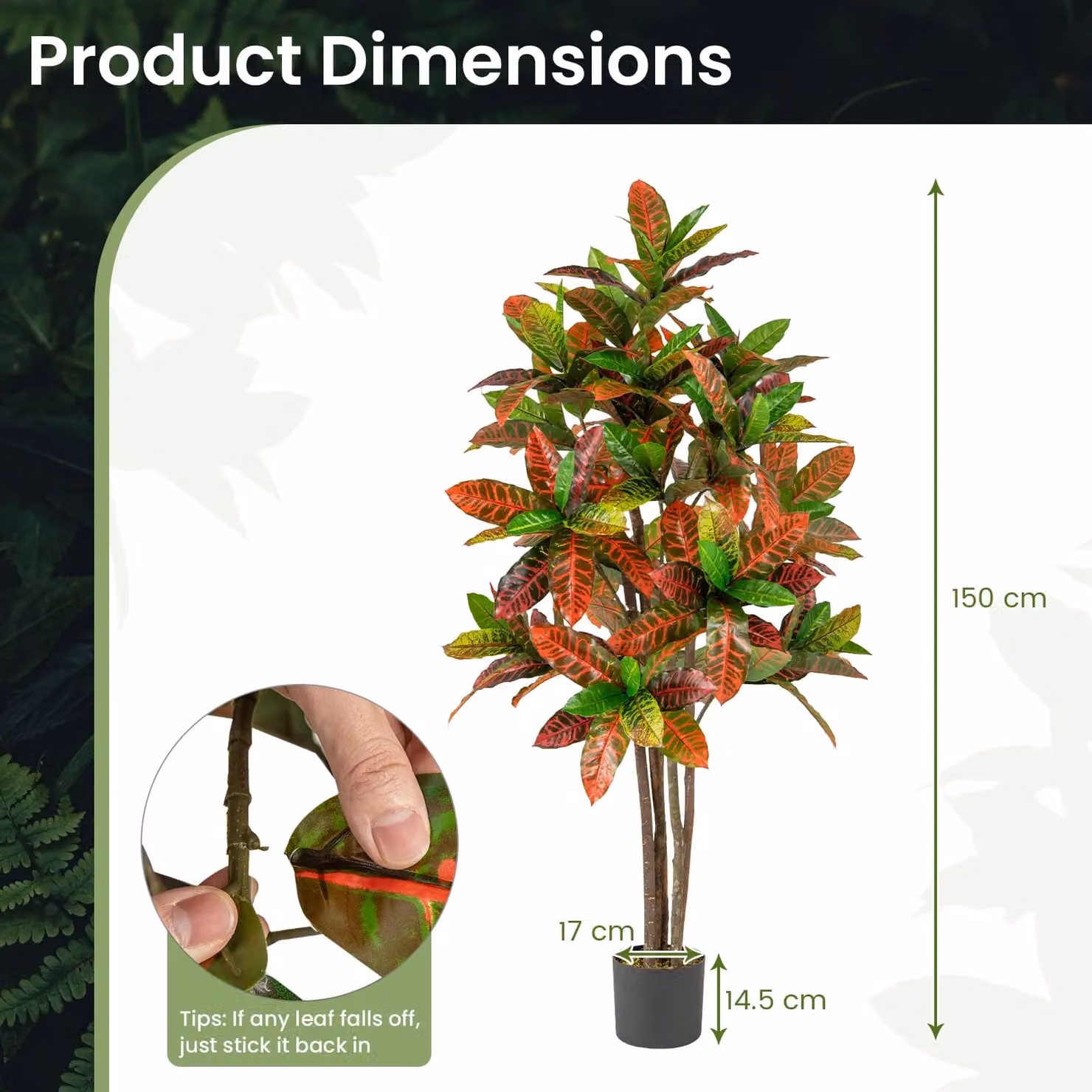 Costway Artificial Croton Potted Floor Plant Tree in Green and Multicolour, Height: 150 cm – 2