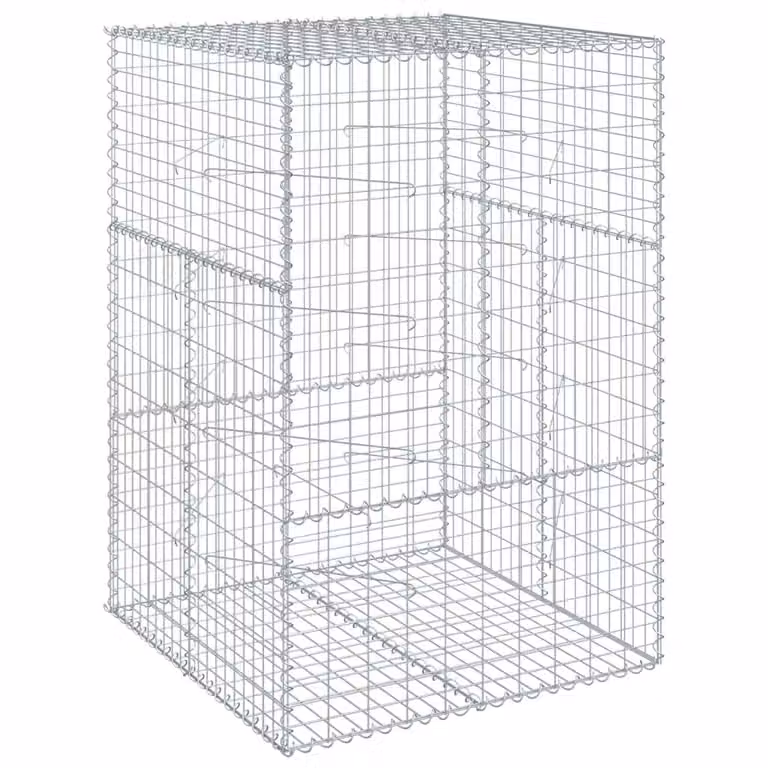 Berkfield Home Galvanised Steel Gabion Basket with Cover in Silver, W/D/H: 100 x 100 x 150 cm