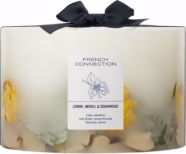 French Connection Botanical Infused Lemon Neroli & Cedarwood Pillar Candle in White