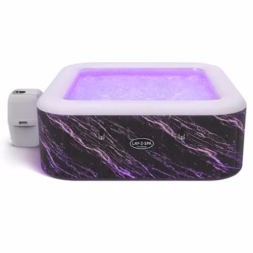 Bestway Lay-Z-Spa Florence Inflatable Square Hot Tub, 4-6 Person, Transparent