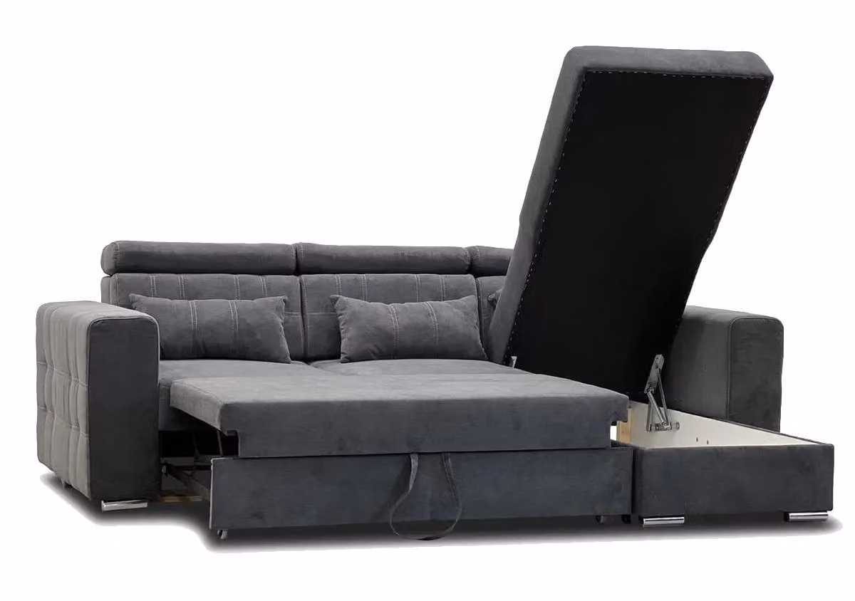 Furnishings For Less UK Miami Grey Fabric Reversible L Shaped Corner Sofa Bed with Storage and Adjustable Headrests, 3-4 Seater, W/D/H: 250 x 135 x 90 cm – 2