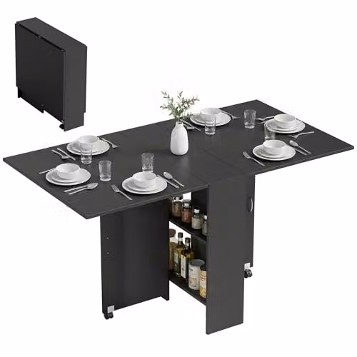HOMCOM Black Butterfly Leaf Folding Dining Table with Drop Leaf Top – 7