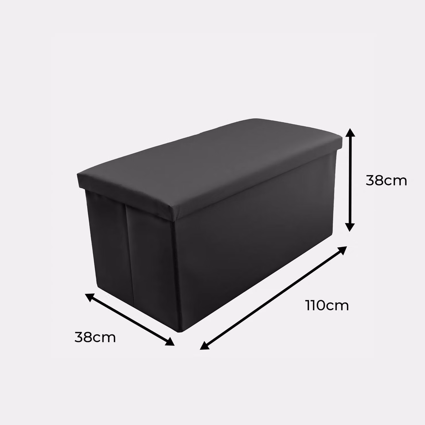 Home Republic Faux Leather Foldable Storage Ottoman in Black, W/D/H: 38 x 38 x 38 cm – 2