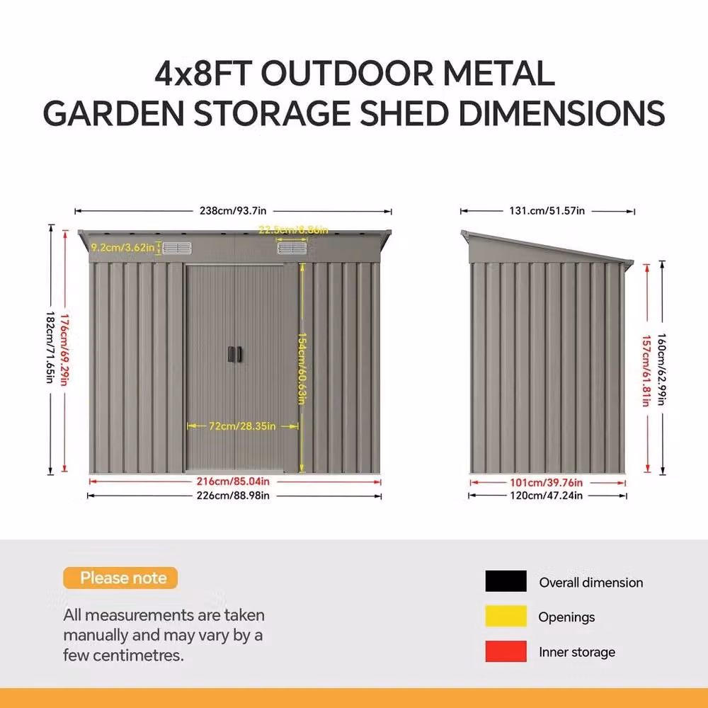 NESTLUNE Metal Garden Shed with Pent Roof in Grey, W: 120 cm, D: 100 cm, H: 182 cm – 2