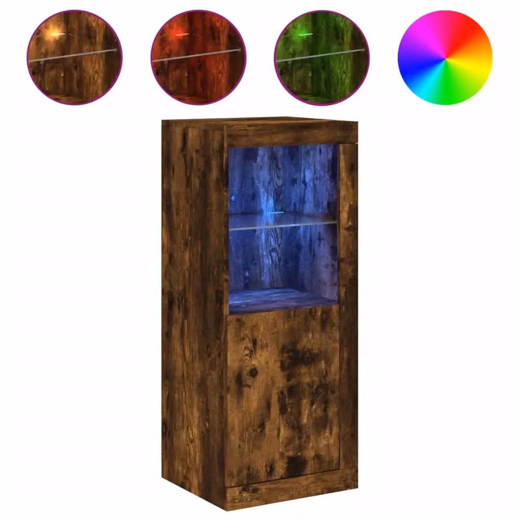 Berkfield Home Modern Smoked Oak Sideboard with Integrated LED Lights, Brown, W/D/H: 41 x 37 x 100 cm – 2