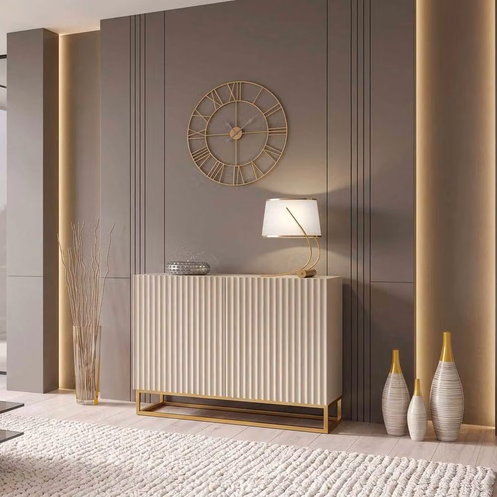 FORGEVIO Minimalist TV Unit Sideboard Cabinet in Beige and Gold – 3