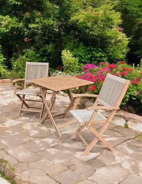 Royalcraft London 2 Seater Acacia Wood Rope Bistro Folding Set in Natural Brown and Beige