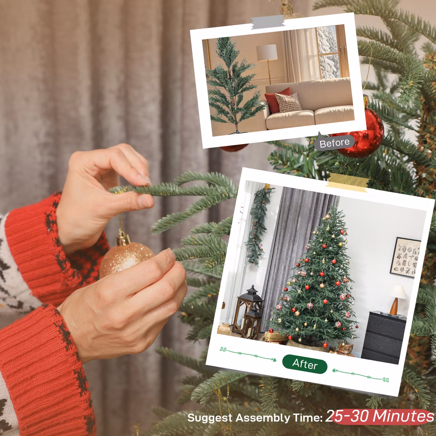 HOMCOM 7 ft Green Spruce Christmas Tree with Realistic Dense Tips – 7