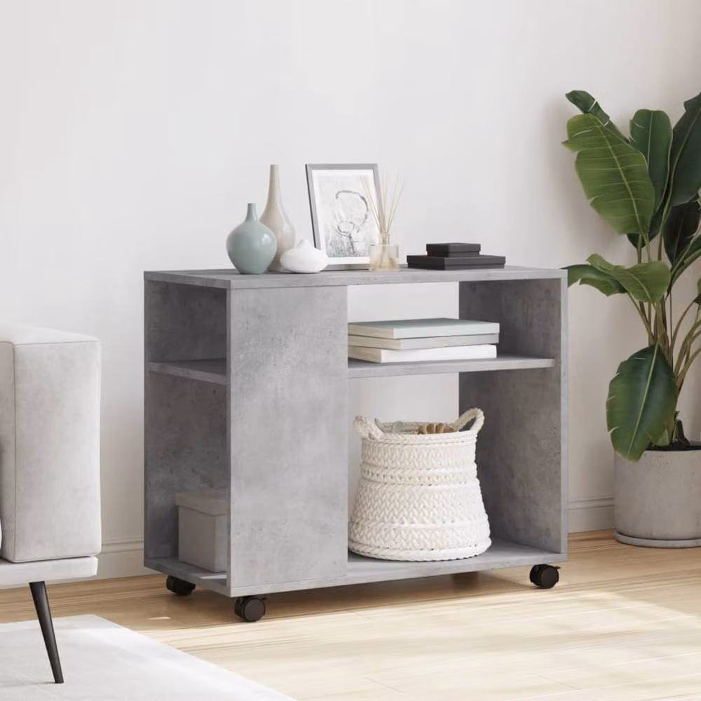 Berkfield Home Industrial Side Table with Castors, Concrete Grey, W/D/H: 70 x 35 x 60 cm – 3