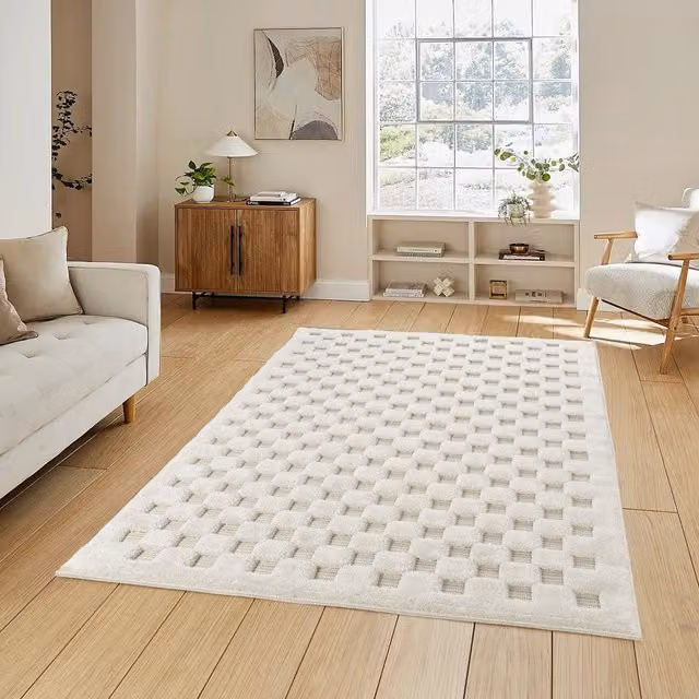 Desire Rugs Modern Geometric Area Rug with High-Low Effect in Beige and White, W/D: 290 x 200 cm