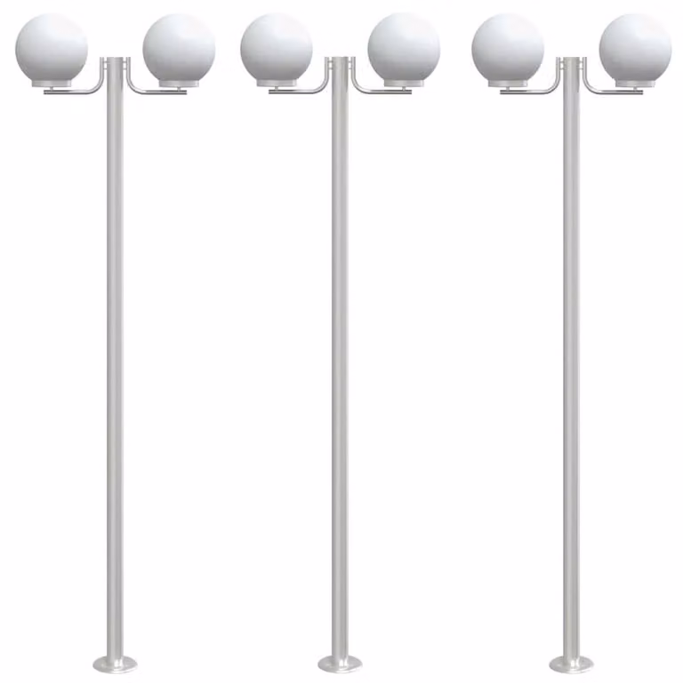 Berkfield Home Set of 3 Silver Stainless Steel Outdoor Floor Lamps, Height: 215 cm