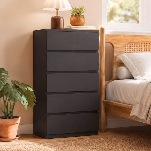 STILVORA Modern 5-Drawer Chest of Drawers with Soft-Close Drawers and Handle-Free Design in Matt Black