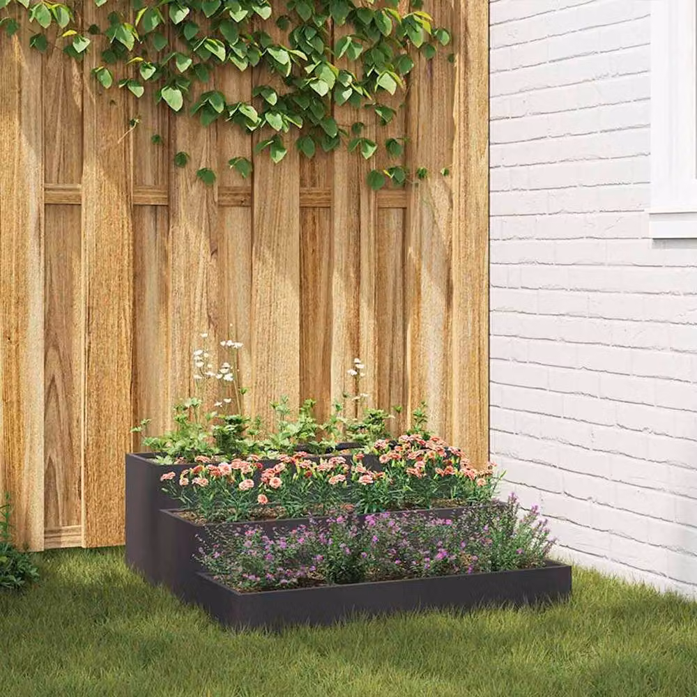 Berkfield Home 3-Tier Modern Garden Planter, Black Steel, W/D/H: 90 x 90 x 35 cm – 2