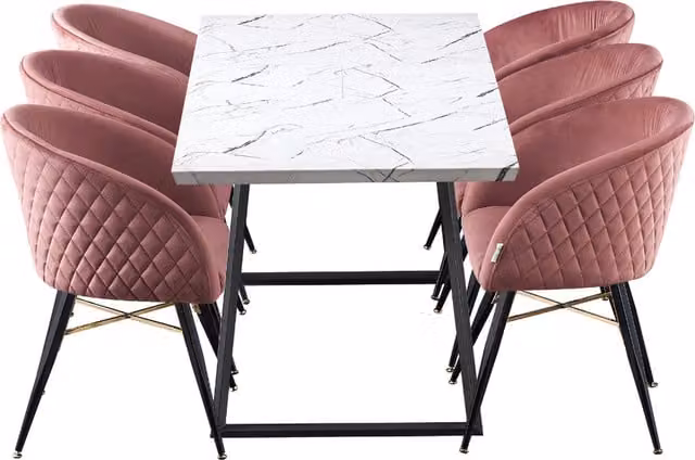 Life Interiors Vittorio Toga LUX Modern Pink Marble Dining Set with Rectangular Table and 6 Chairs